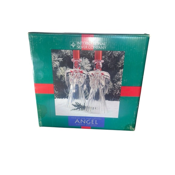 Vintage Christmas Angel Candle Holders International Silver Company Lead Crystal - Picture 2 of 2